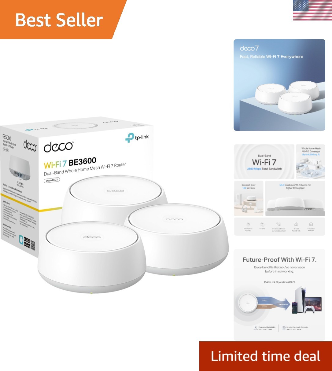 High-Speed Dual-Band Deco 7 BE23 Mesh WiFi 7 System | 3-Pack Security Features