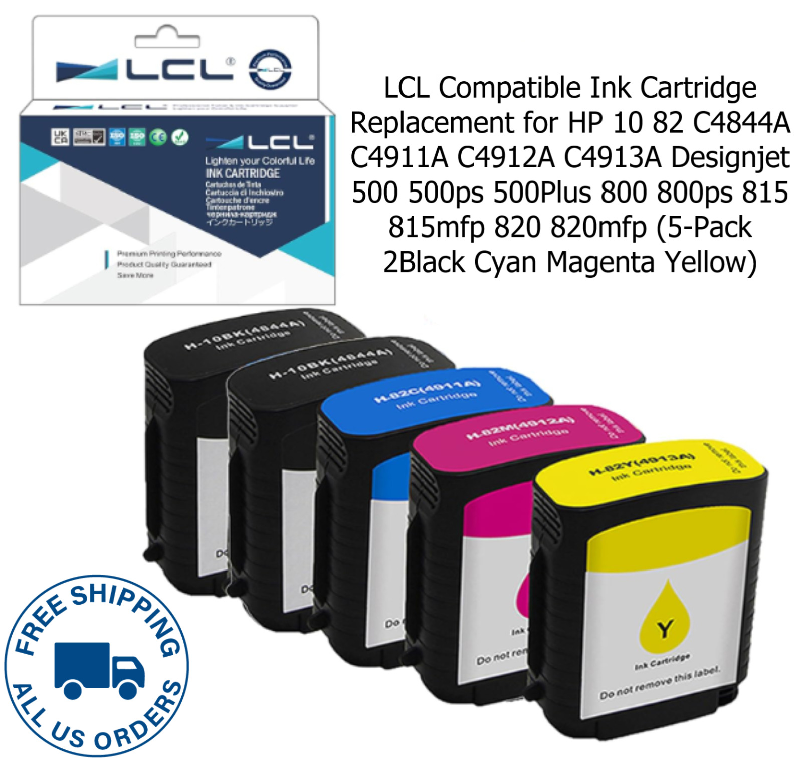 LCL Ink Cartridge for HP 10 82 C4844A C4911A C4912A C4913A Designjet 500 500ps