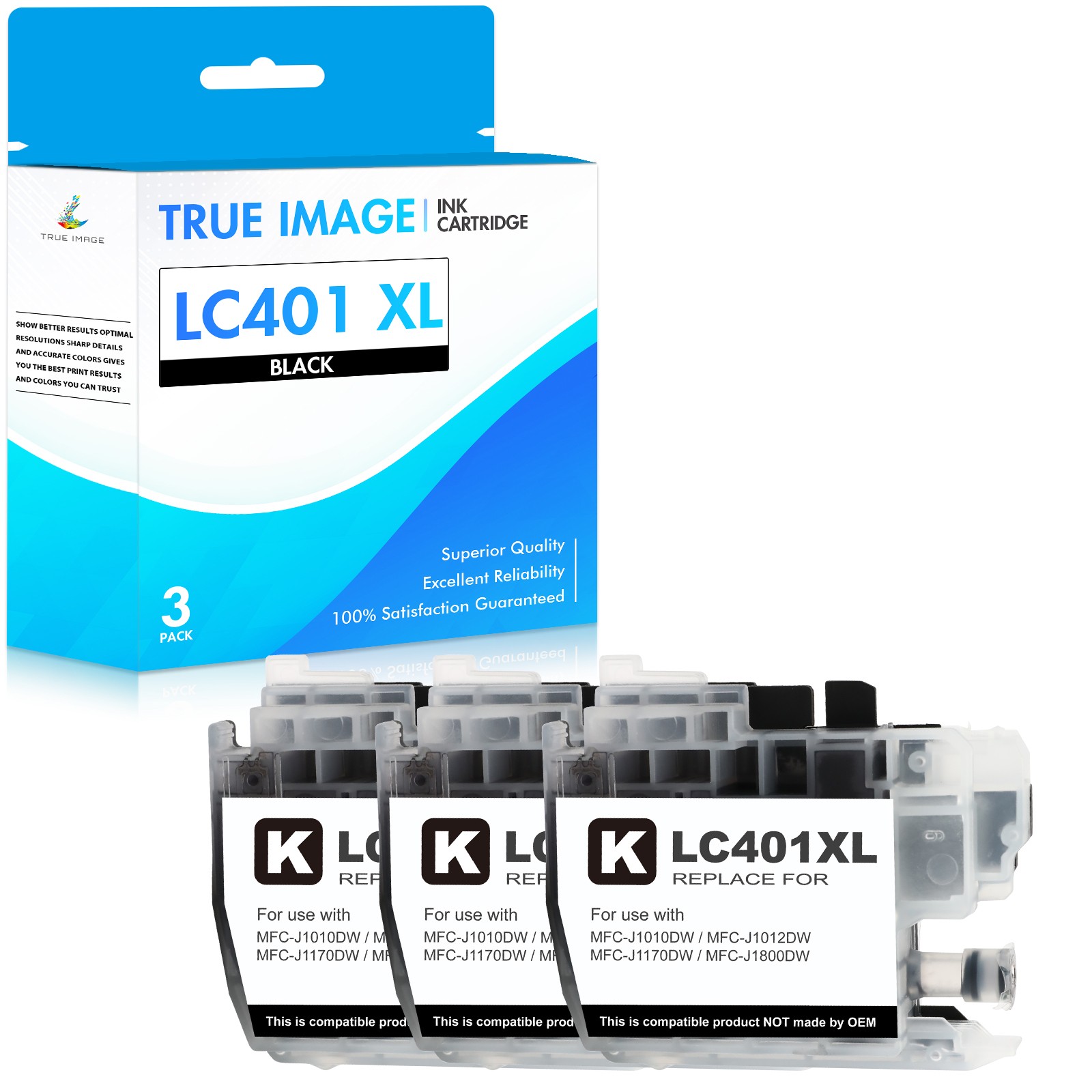 3P BLACK Print Ink fits for Brother LC401 MFC-J1010DW MFC-J1012DW MFC-J1170DW