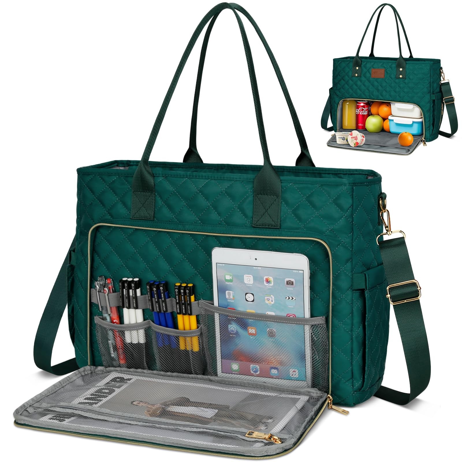 15.6 Inch Laptop Lunch Tote Bag For Teacher Nurse Insulated Pocket For Women