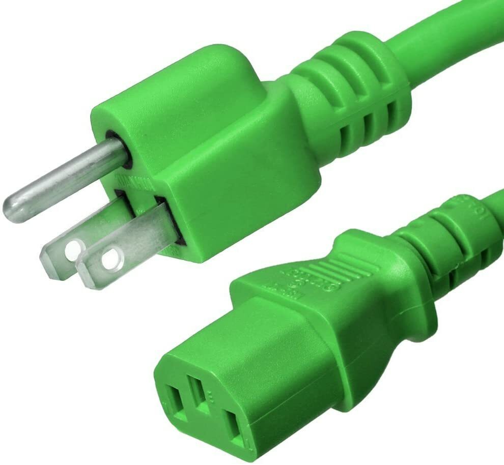 5 PACK LOT 3ft NEMA 5-15P - C13 Green Power Cord 18AWG 10A/1250W 125V 3-Prong 1M