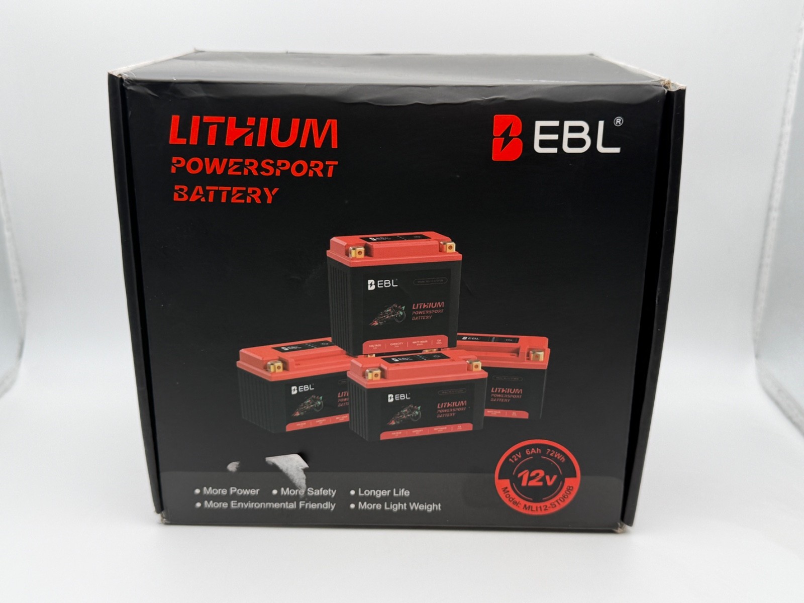 EBL [MLI12-ST060B] 12V 6AH 72WH LITHIUM POWERSPORT / LAWNMOWER BATTERY - [NEW]