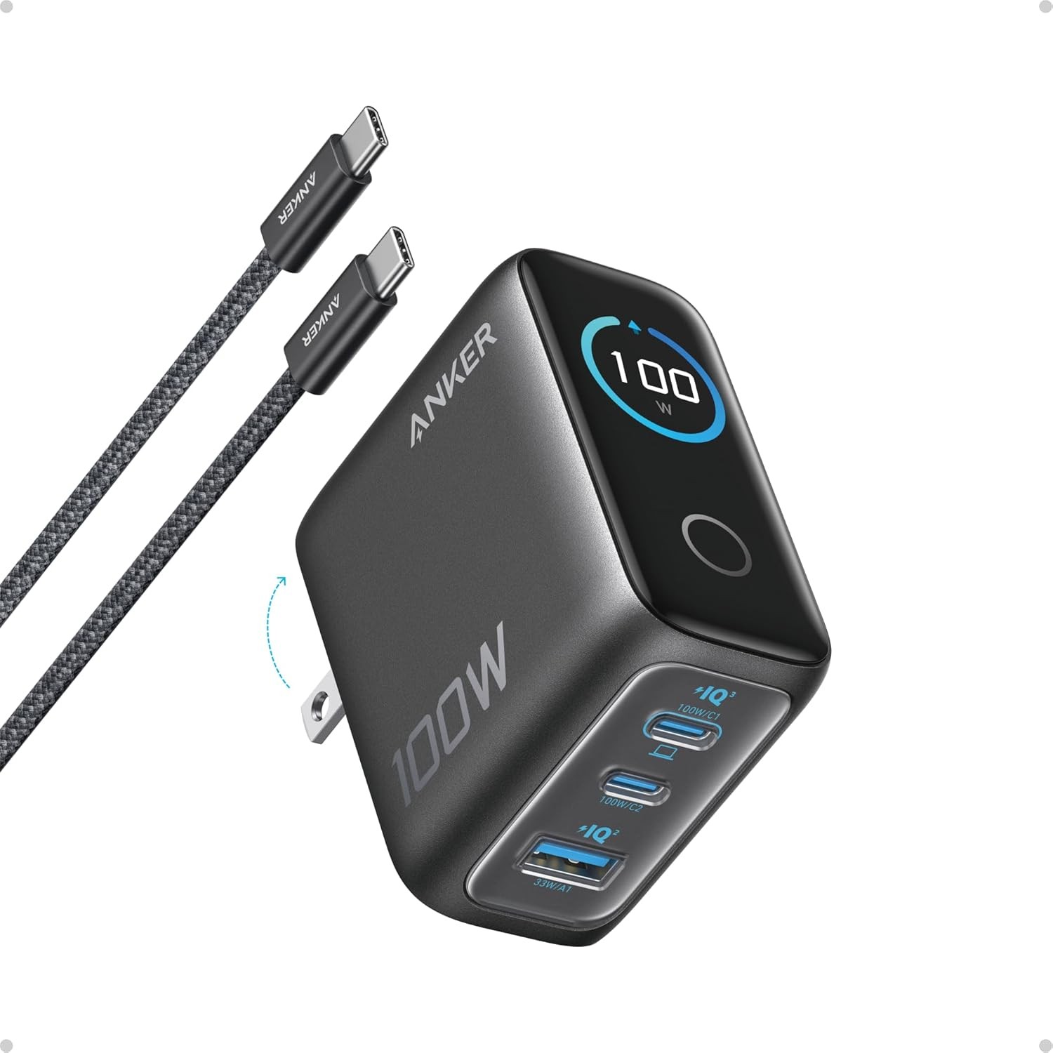 Anker Charger, 100W Max Ultra-Compact 3-Port GaN USB C Charger Block