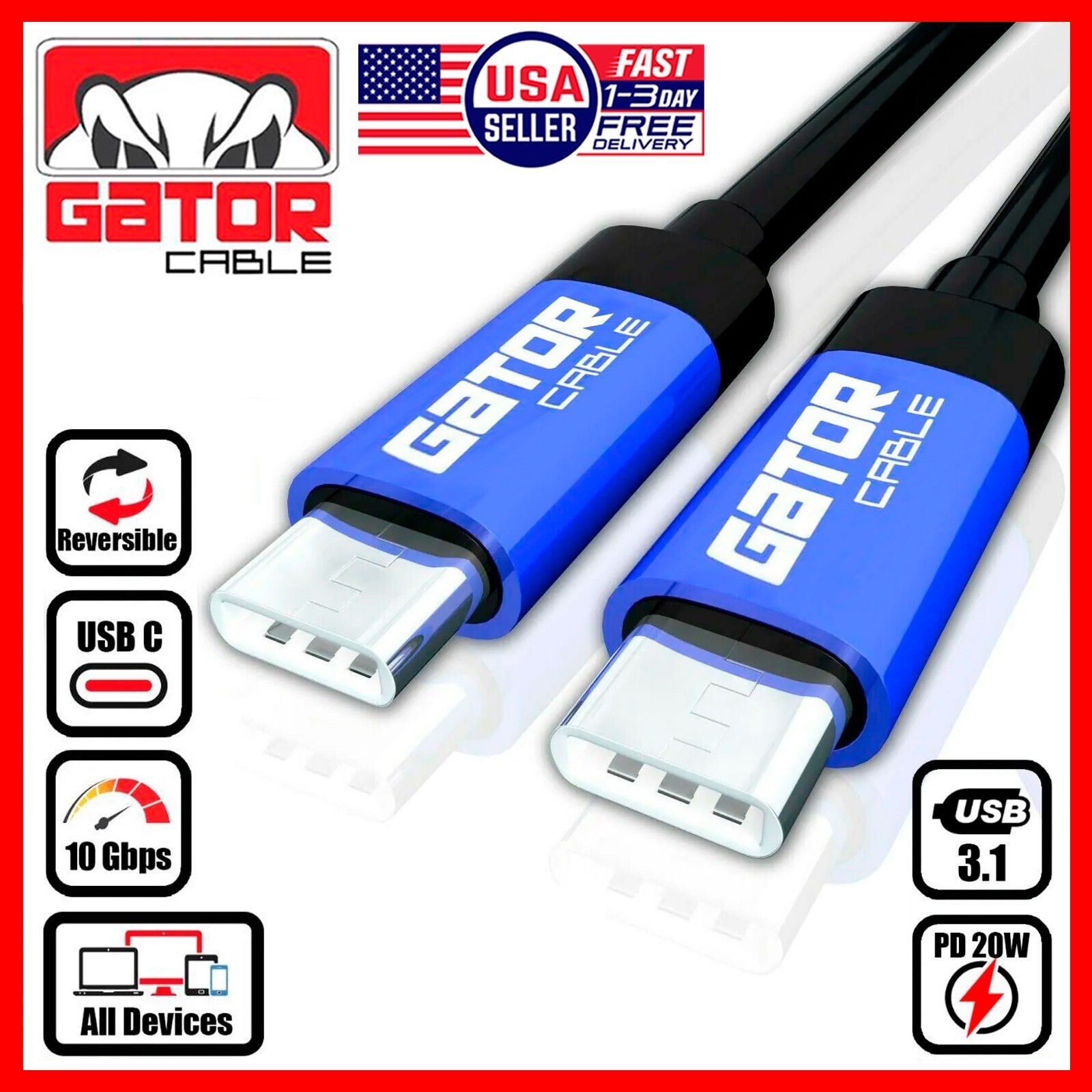 USB-C to USB-C 3.1 Charger Data Cable Rapid Fast Charge Type C PD 60W 5A Power