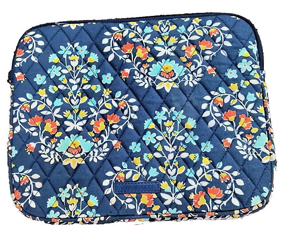 Vera Bradley Blue Floral Chandelier Quilted Padded Zip Around Tablet Case Clutch