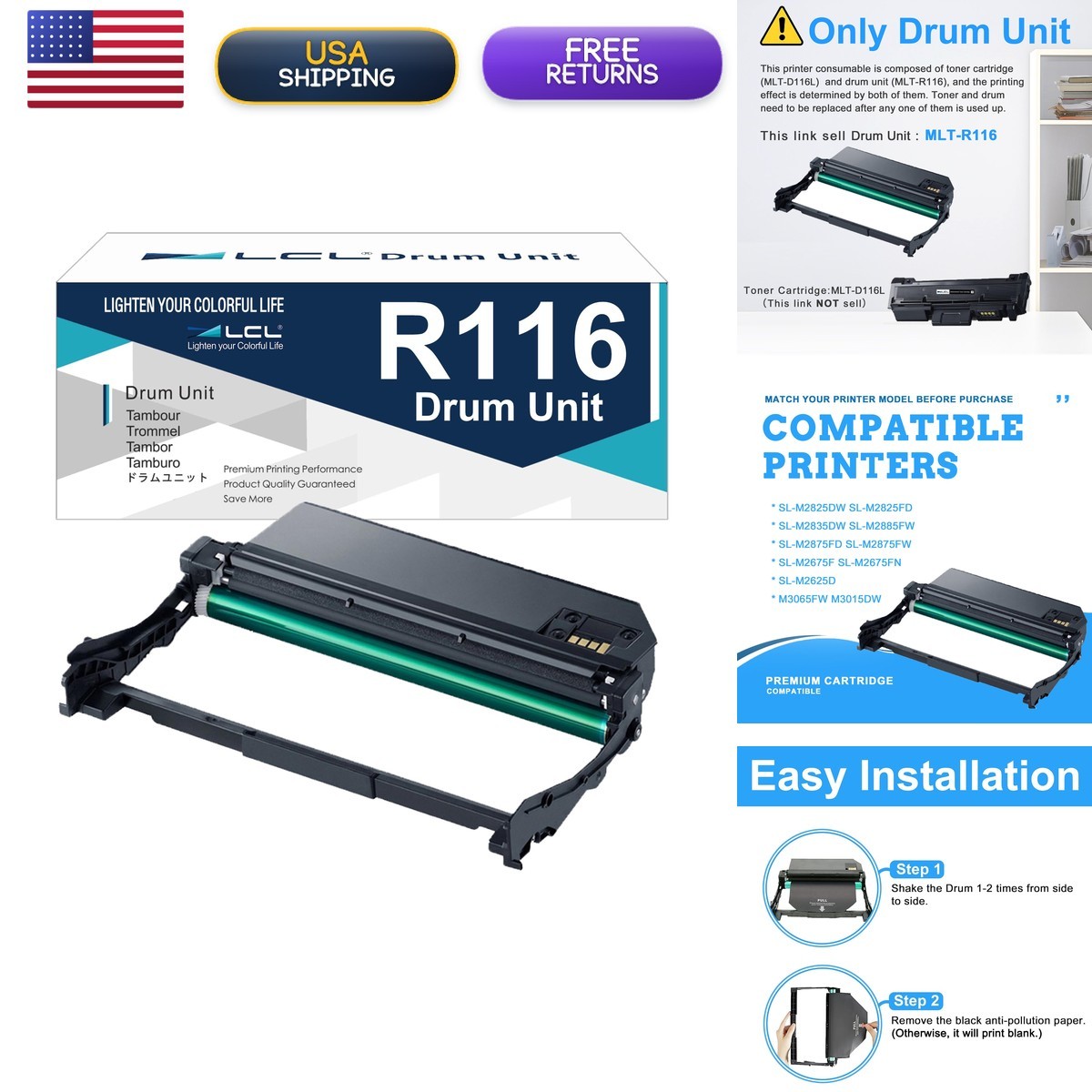 LCL Compatible Drum Unit for Samsung MLT-R116 9000 Pages 1PK Fits SL-M2835DW