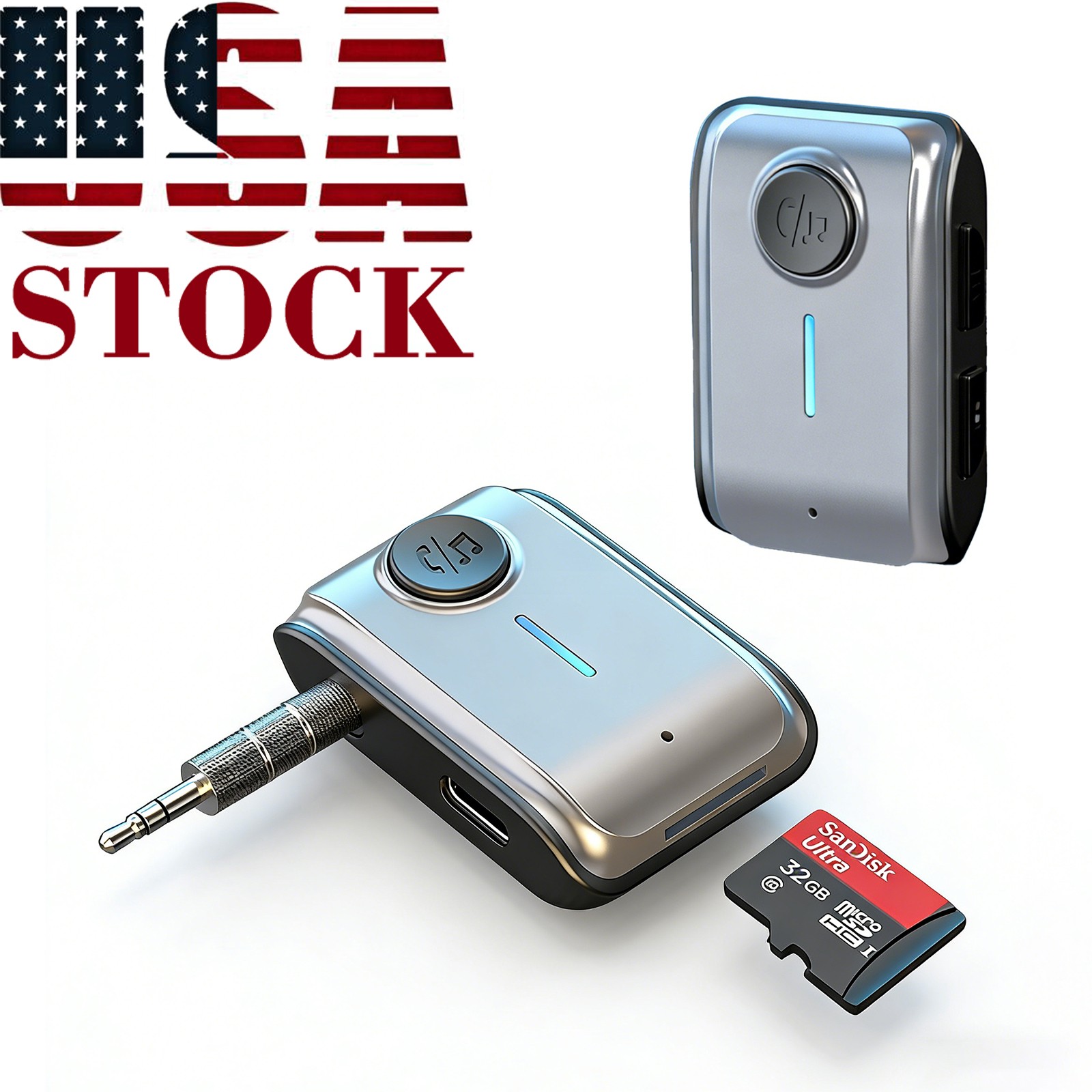 2x 3.5mm Car AUX Bluetooth 5.3 Receiver w/TF Card Play Wireless Adapter US Stock