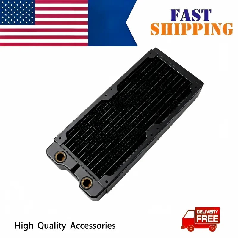 OCOCOO 240mm Copper Water Cooling Radiator 40.5mm Thick G1/4 Dual 120mm Fans