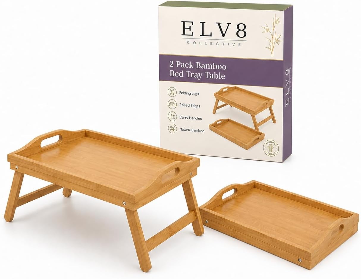 2 Pack Bamboo Bed Tray Table with Folding Legs Laptop Lap Desk for Bed