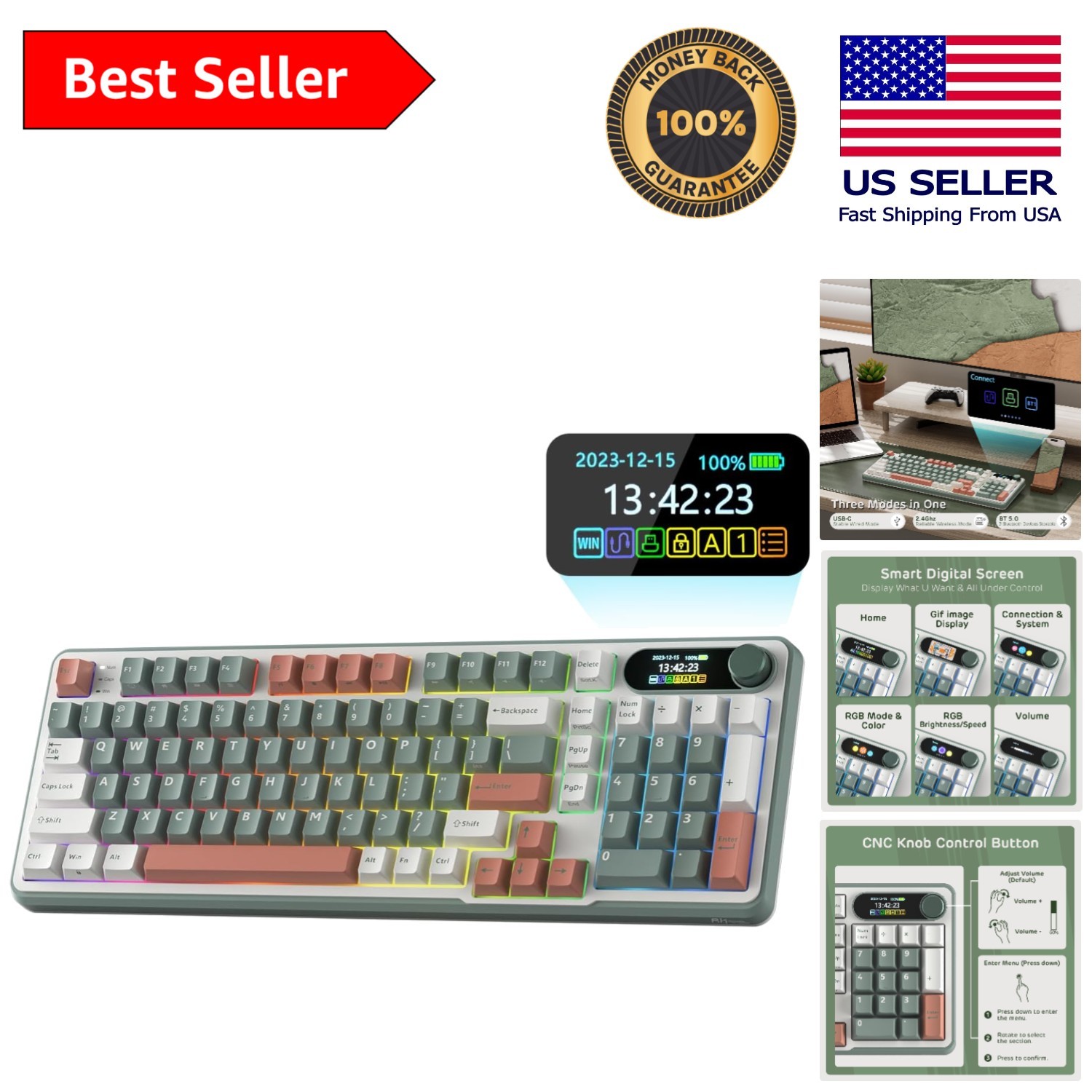 S98 Mechanical Keyboard: Vibrant RGB, Sound Absorbing Design, Clay Green Style