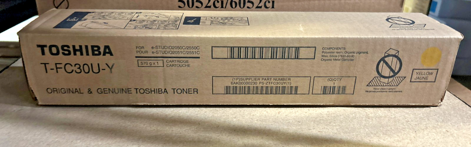 Genuine Toshiba TFC30UY / T-FC30U-Y Yellow Toner for eStudio 2050C/2051C/2550C