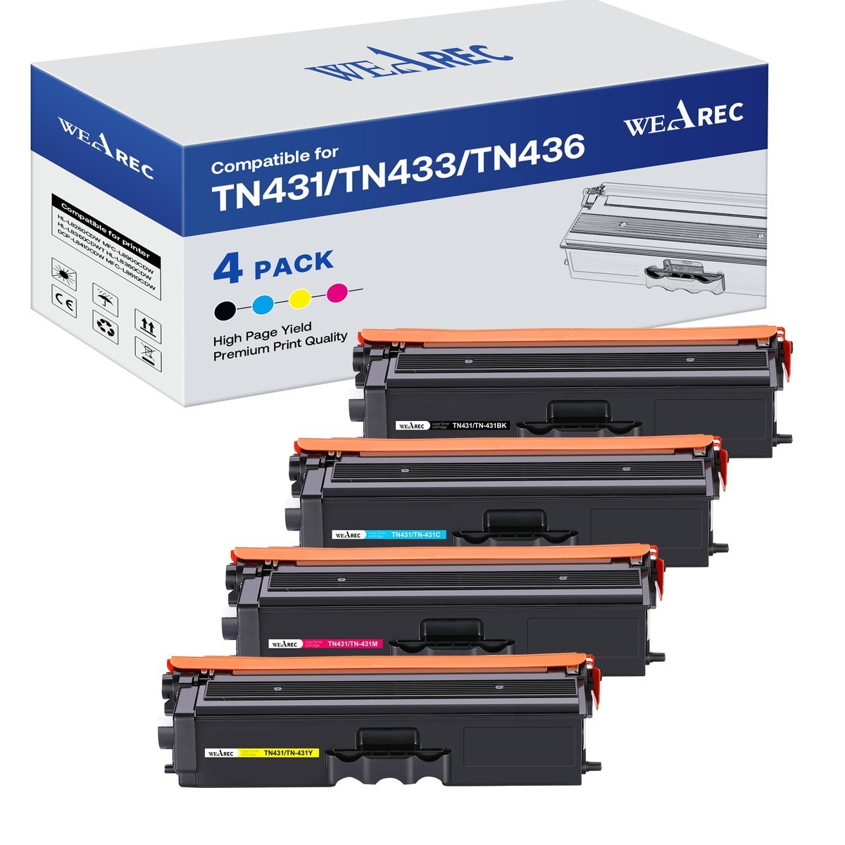 TN431 TN433 TN436 Toner 4 Pack for Brother HL-L8260CDW HL-L8360CDW MFC-L8610CDW