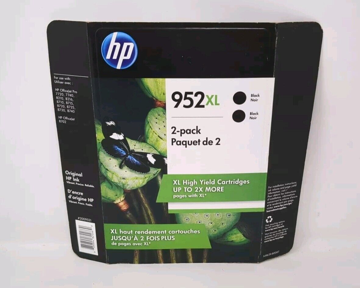 Hewlett Packard 952XL Black Printer Ink 2 Pack New / Sealed EXP 01/23