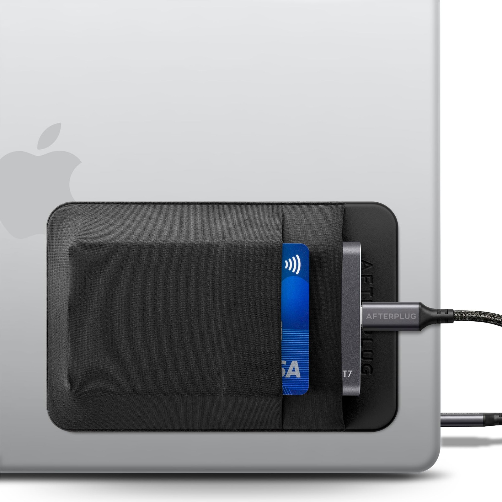 Afterplug 2-Pocket Adhesive Hard Drive Holder for Laptop, Small, Black