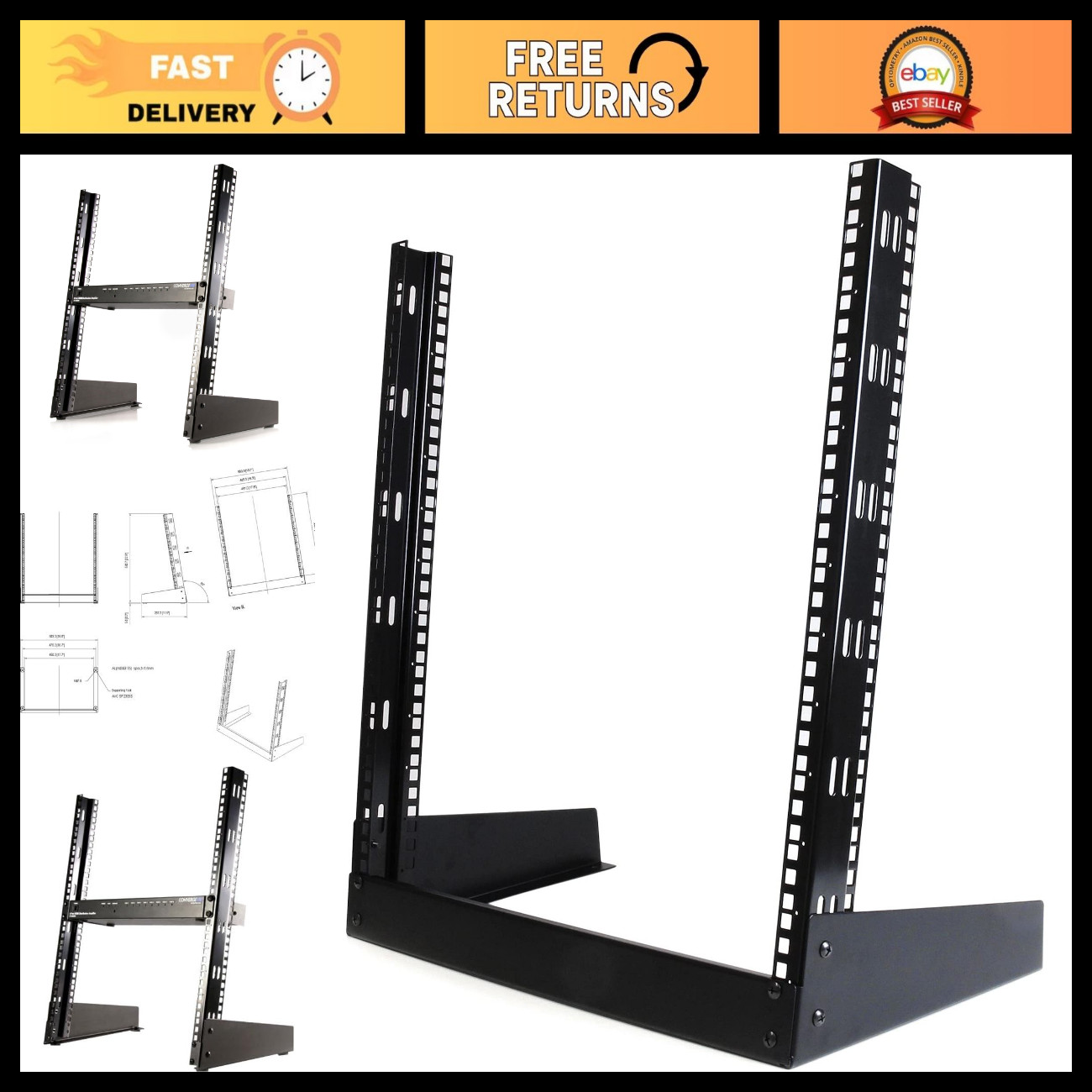 12U 2-Post Open Frame Rack - 19in, 110lb Capacity, TAA Compliant, Desktop Mount
