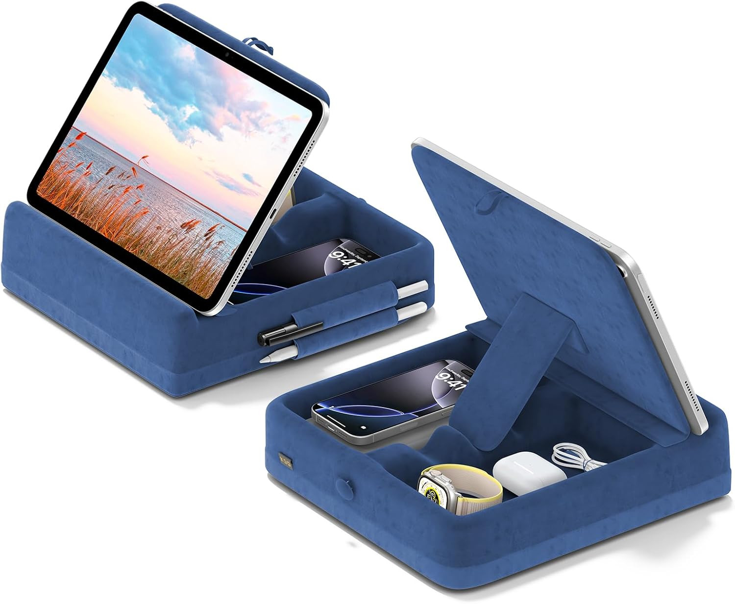 KDD Tablet Pillow Stand with Storage, Foldable Ipad Holder for Lap, Desk and Bed
