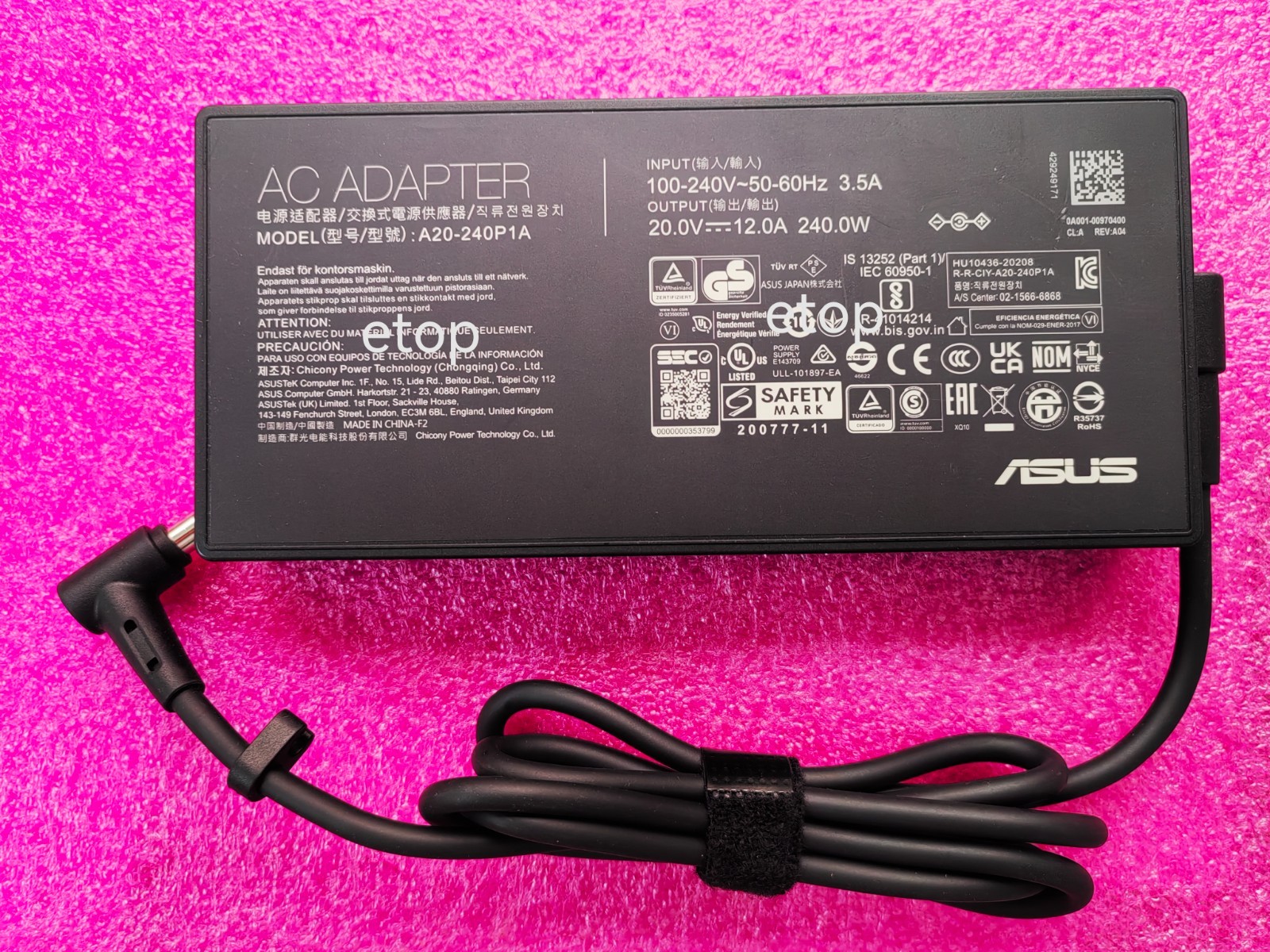 A20-240P1A 240W For ASUS TUF Gaming A17 FA707R FA707R 20V 12A AC Adapter Genuine
