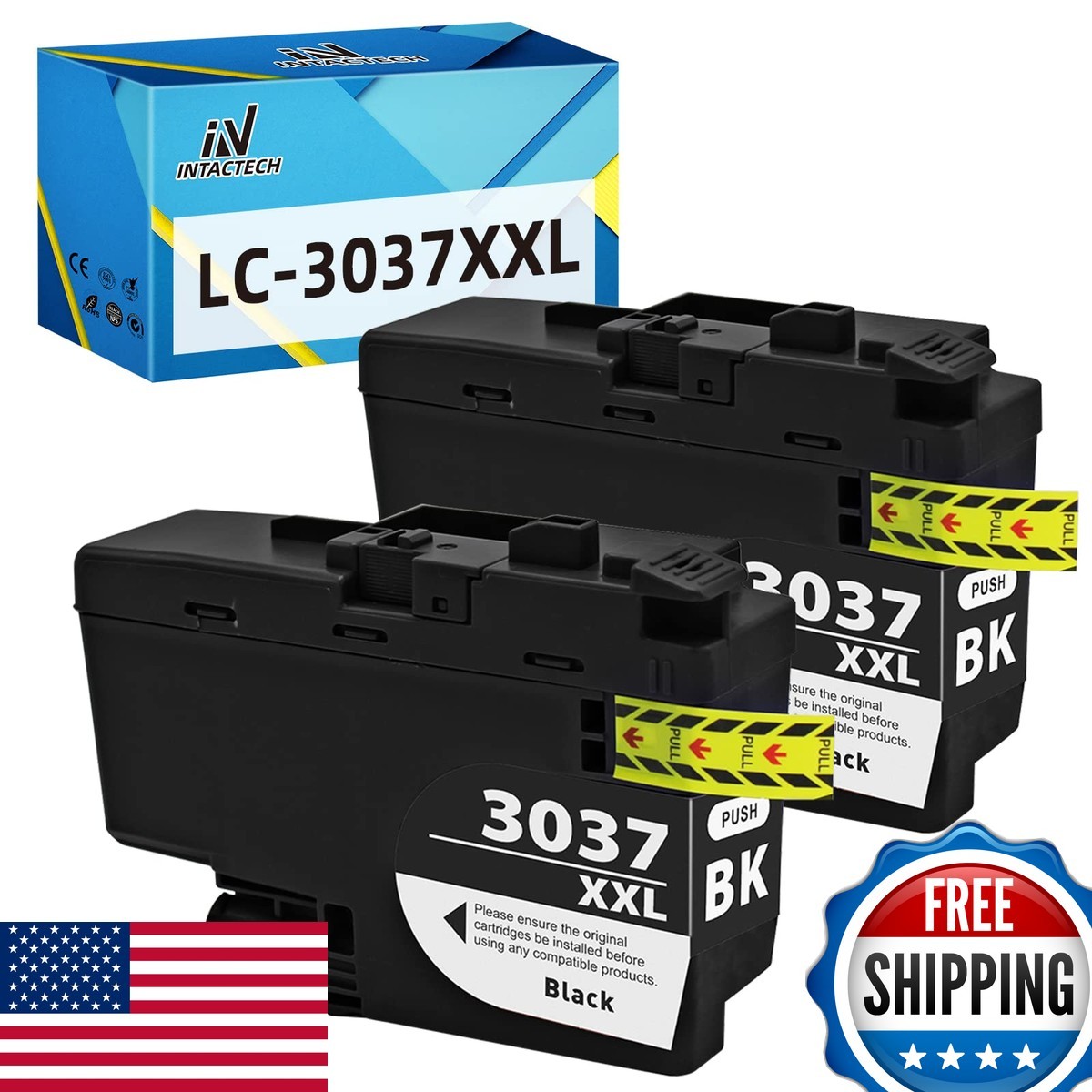 Intactech 2 Black Compatible Ink Cartridges Replacement for Brother LC3037