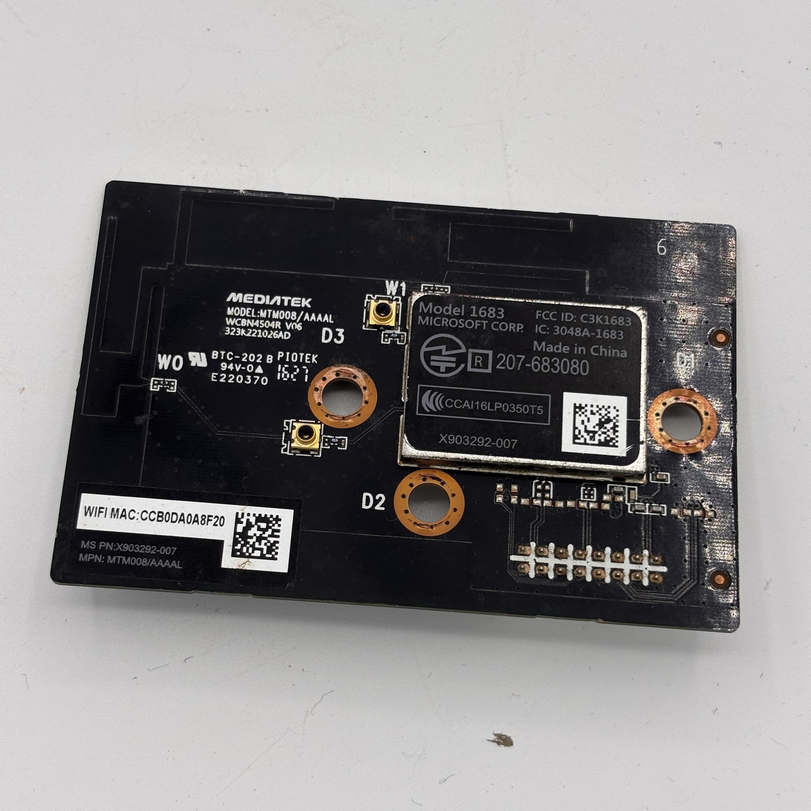 Microsoft Xbox One S Model 1683 MediaTek MTM008/AAAAL WiFi Bluetooth Wireless