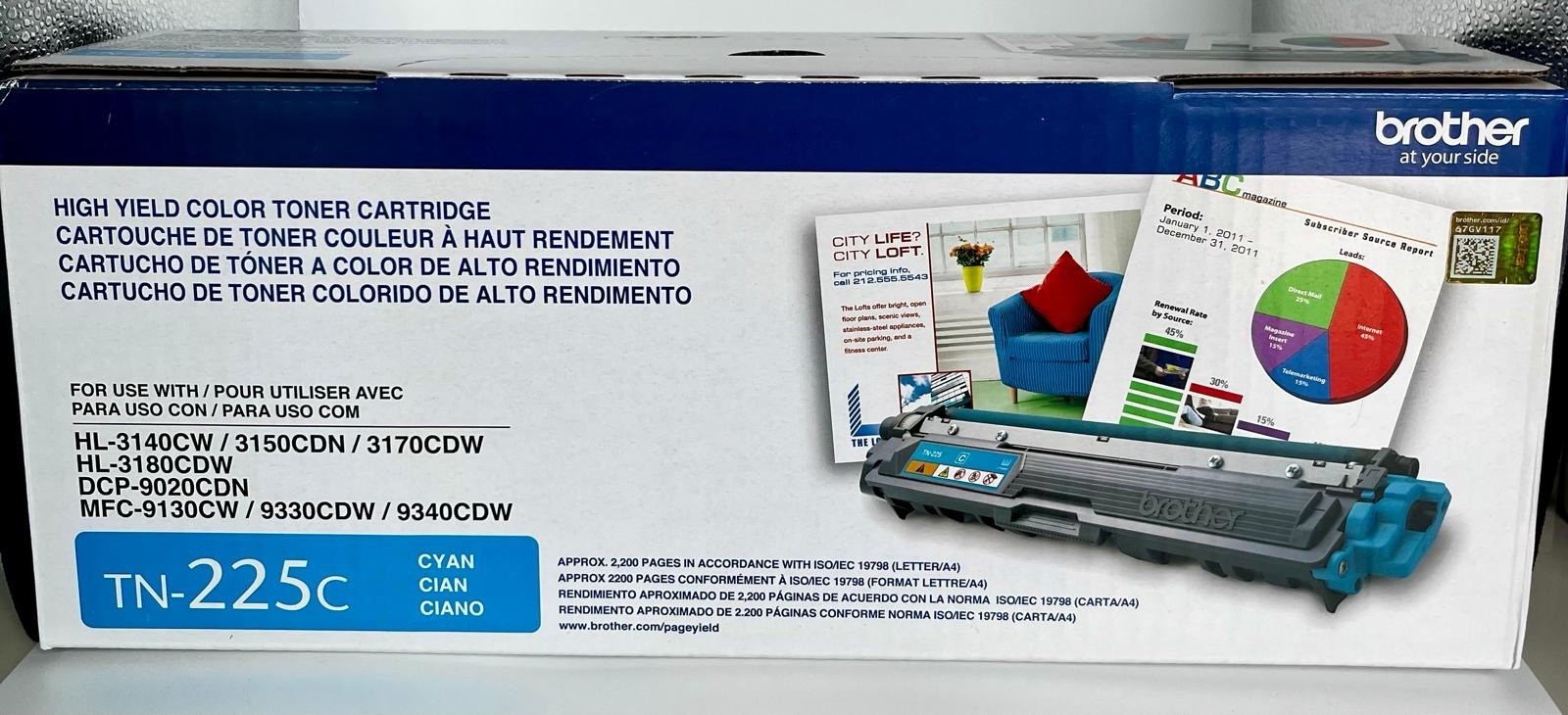 Genuine Brother TN-225C Cyan High Yield Toner Cartridge New