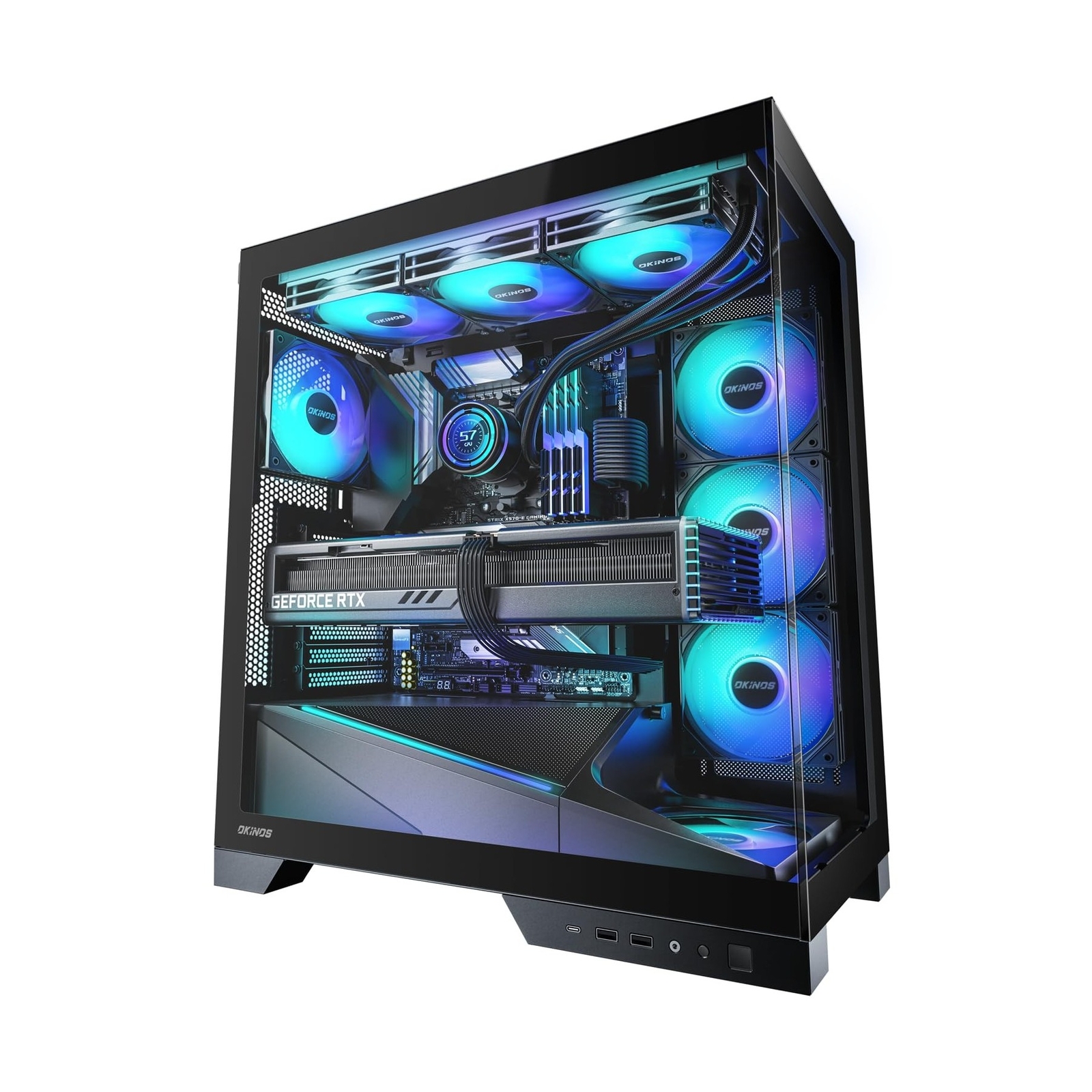 Aqua 9, ATX PC Case, 5 × 120mm ARGB PWM Fan Pre-Installed, Support Top & Si