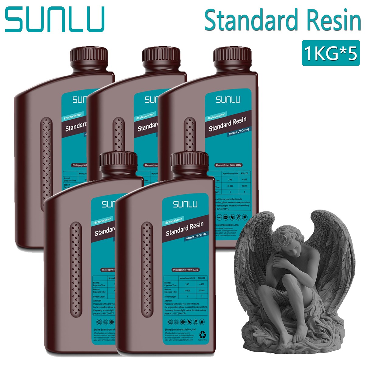 SUNLU 5x1KG Resin Standard Plus/Standard/ABS-Like/Toughness 3D Printer Resin 5KG