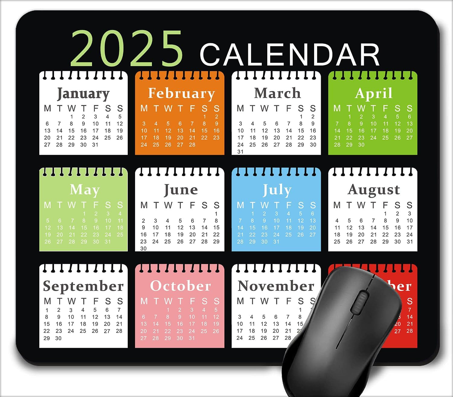 2025 Calendar Mouse Pad, Gaming Rectangle Mousepad for Computer Laptop Non-Slip