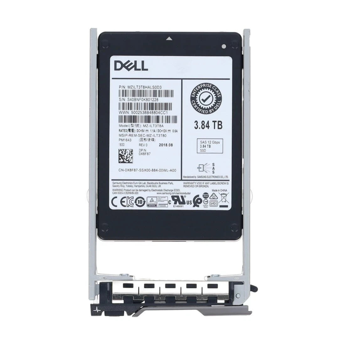 Dell 3.84TB 12G SAS RI 2.5" SFF SSD MZ-ILT3T8A X8F87 0X8F87 In Caddy