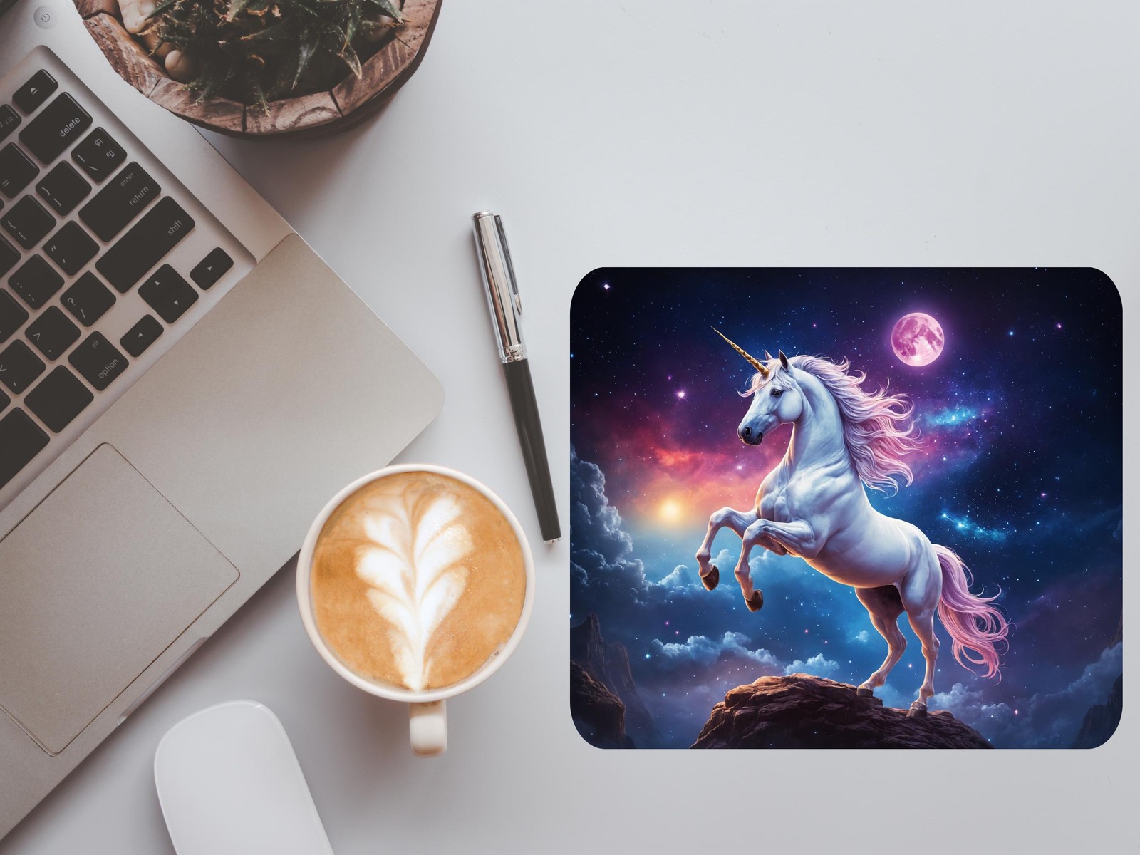 Unicorn Mouse Pad, Night Design, Personalized (Custom Name Desk Mat)