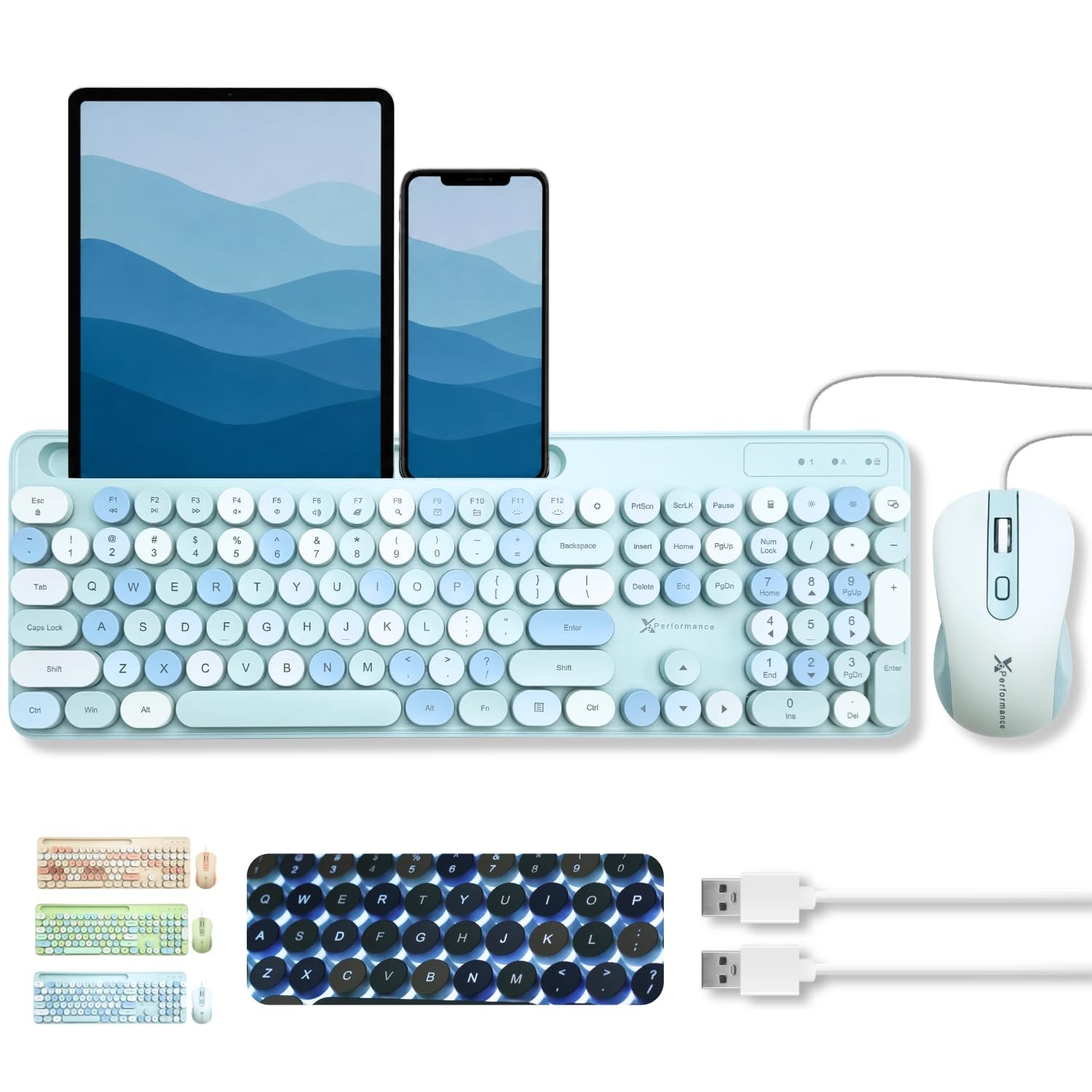 X9 Wired Keyboard and Mouse Combo with Backlight 16.96" x 5.78" x 1.35", Blue