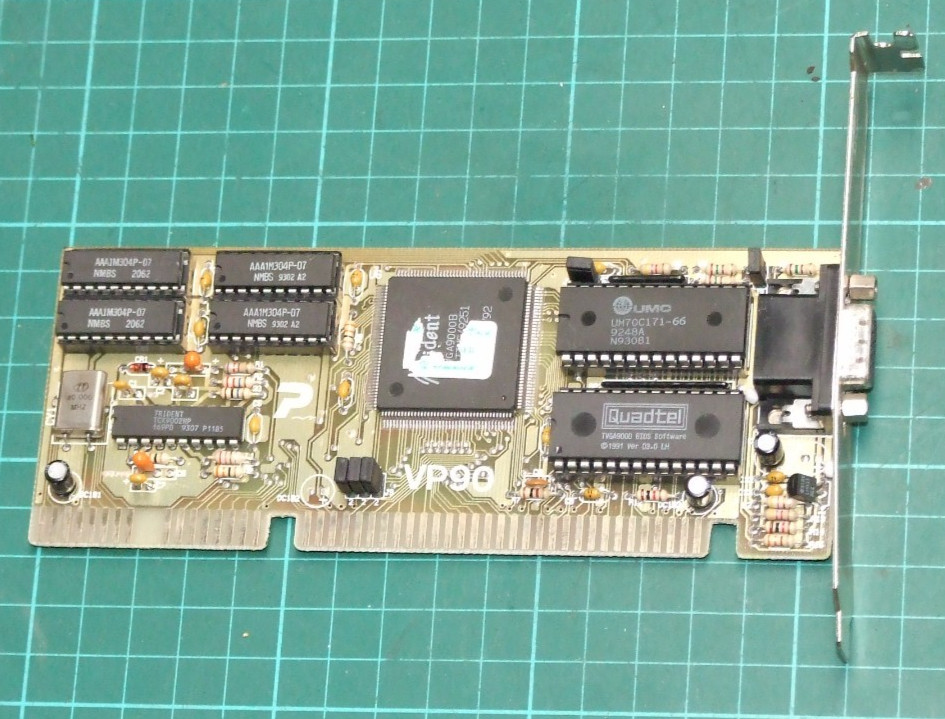 Trident TVGA9000B 512Kb 16-bit ISA VGA card for 286 386 486 vintage computer