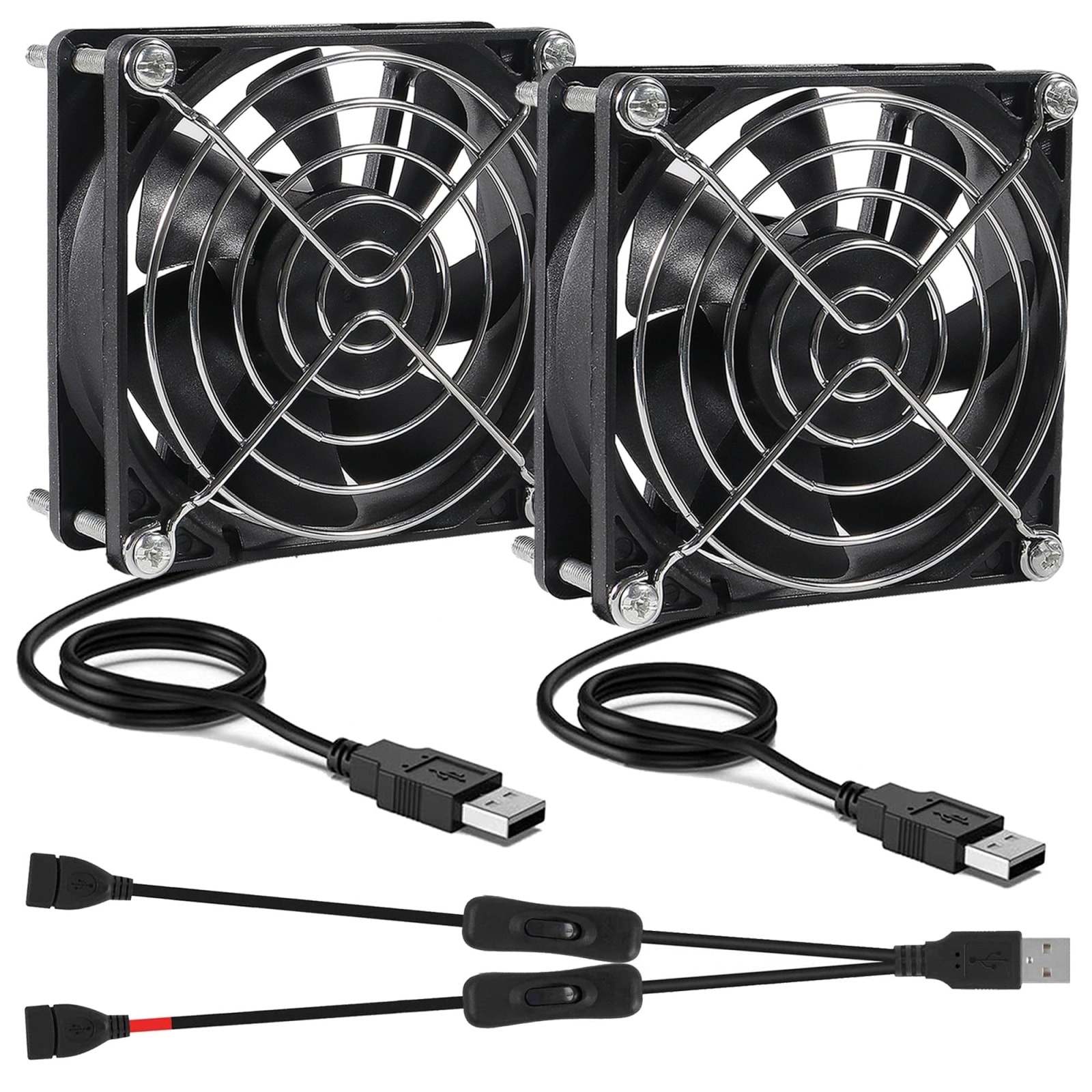 2 Pack Quiet 80mm 5V USB Cooling Fans 80x25mm On/Off Switches PC Case DVR