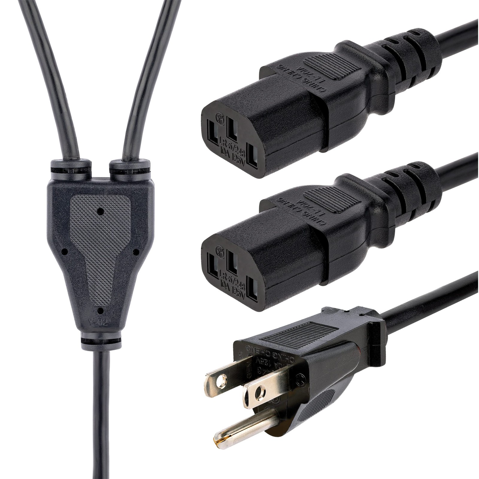 StarTech.com 10ft (3m) Computer Power Y Cord, NEMA 5-15P to 2x 10 ft, Black