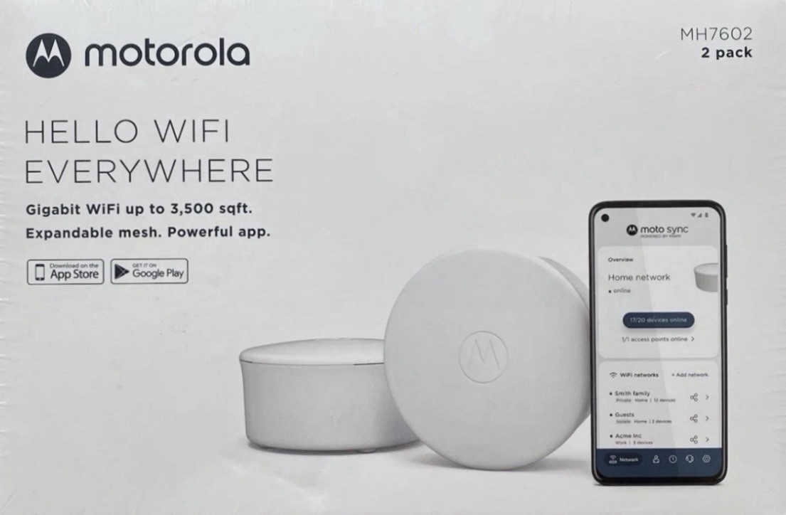 Motorola MH7602 AX1800 White Mesh WiFi Router/Extender, 2-Pack ~ NIB