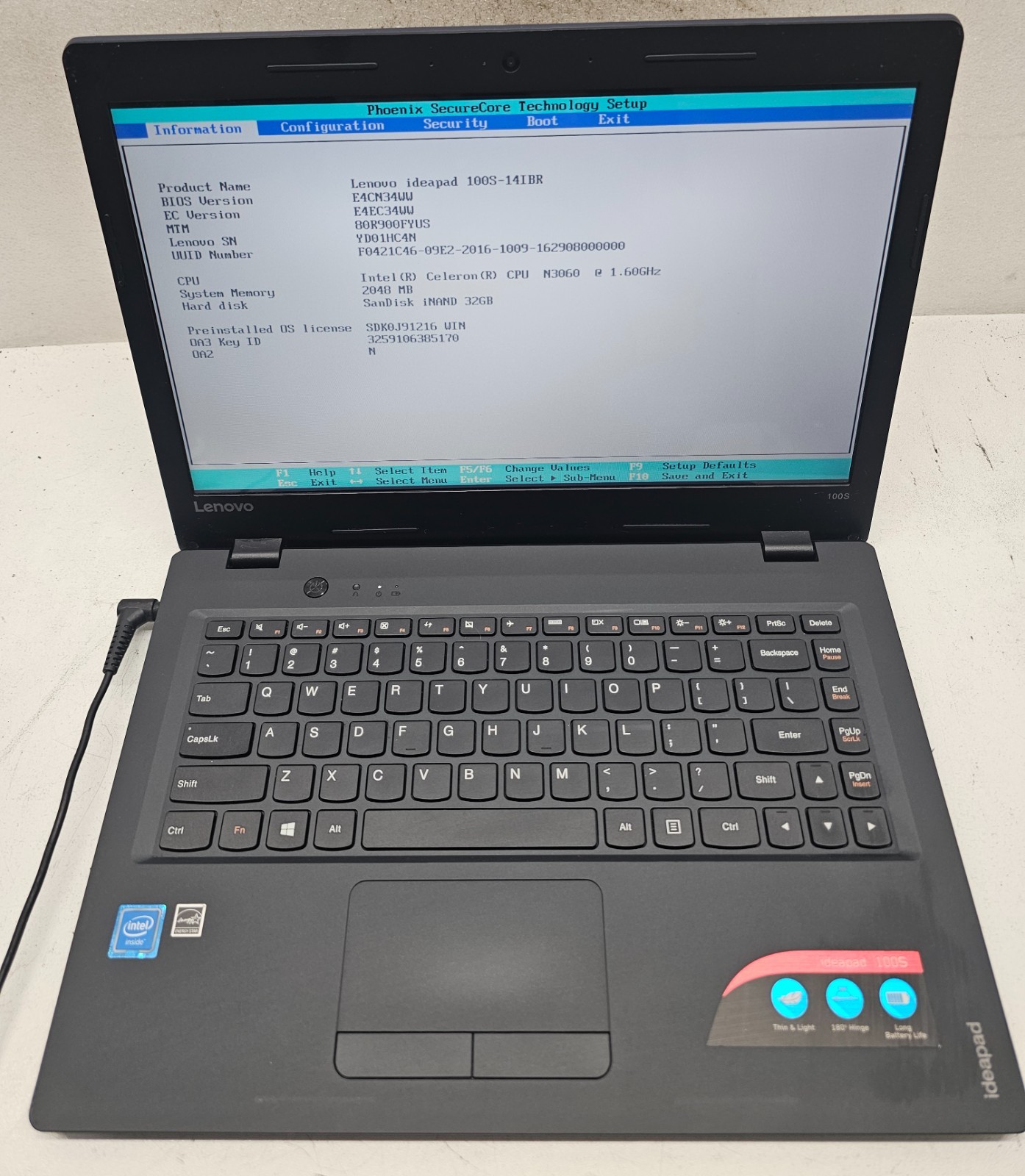 Lenovo Ideapad 100S-14IBR Laptop Intel Celeron N3060 2GB Ram 32GB SSD NO OS (FL)