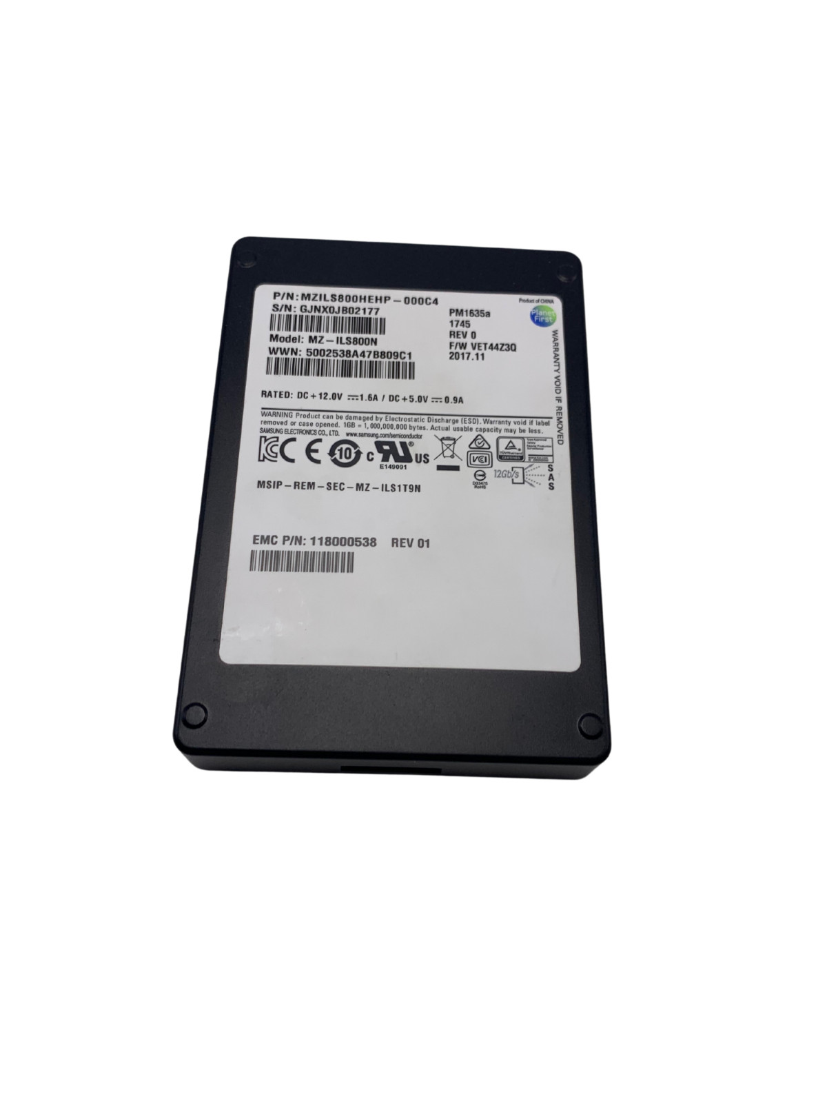 EMC 118000538 800GB SAS 12G 2.5" PM1635A Solid State Drive MZILS800HEHP-000C4