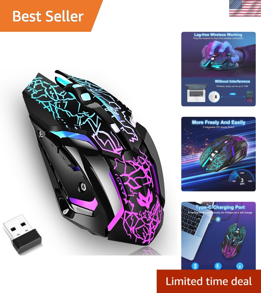 Wireless Gaming Mouse, Rechargeable Wireless Computer Mouse with Type-C Fast ...