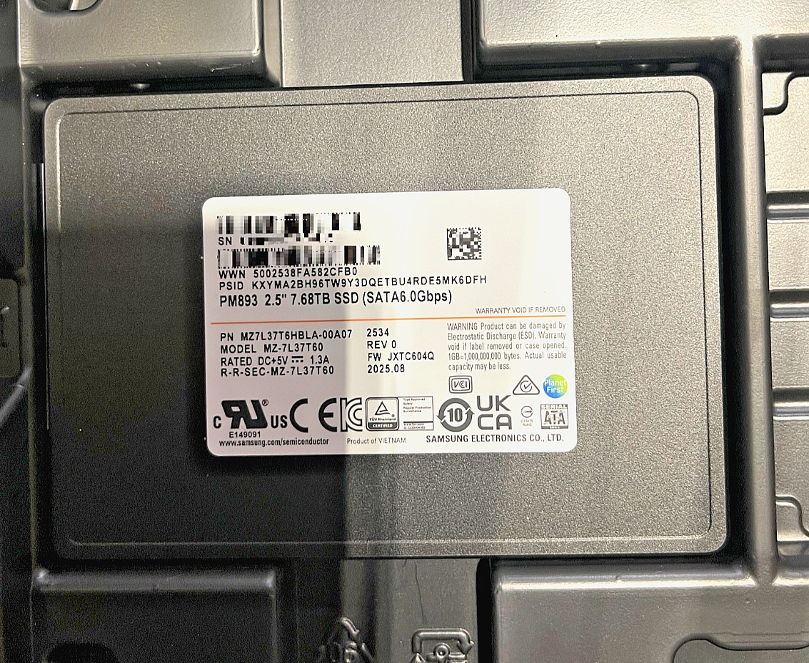 BRAND NEW LOT of 120  Samsung PM893 7.68TB SATA 2.5" SSD MZ-7L37T60 MZ7L37T6HBLA