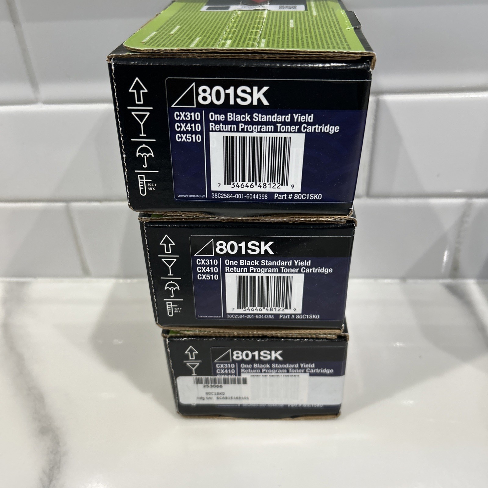 Lot of 3 Genuine Lexmark (801SK) 80C1SK0 Black Standard Yield Toner NIB