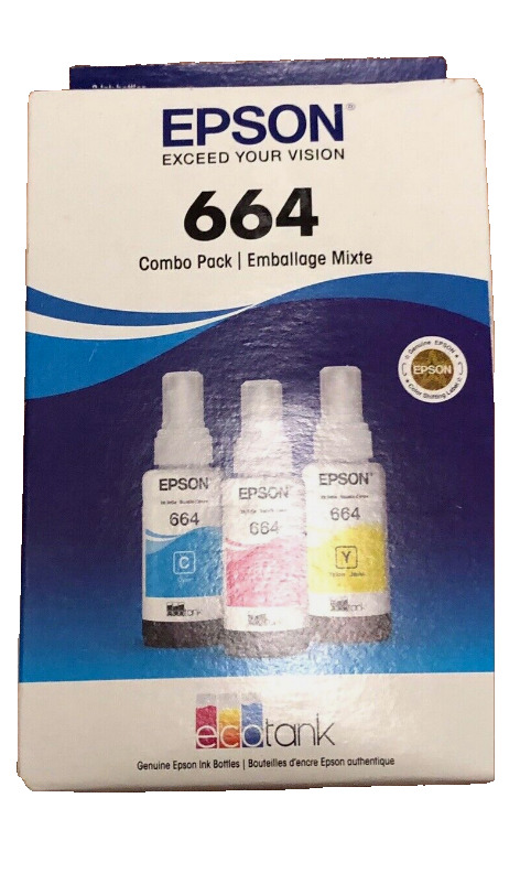 Epson 664 Combo Pack Color Ink Genuine Cyan Magenta Yellow New exp 02/2020