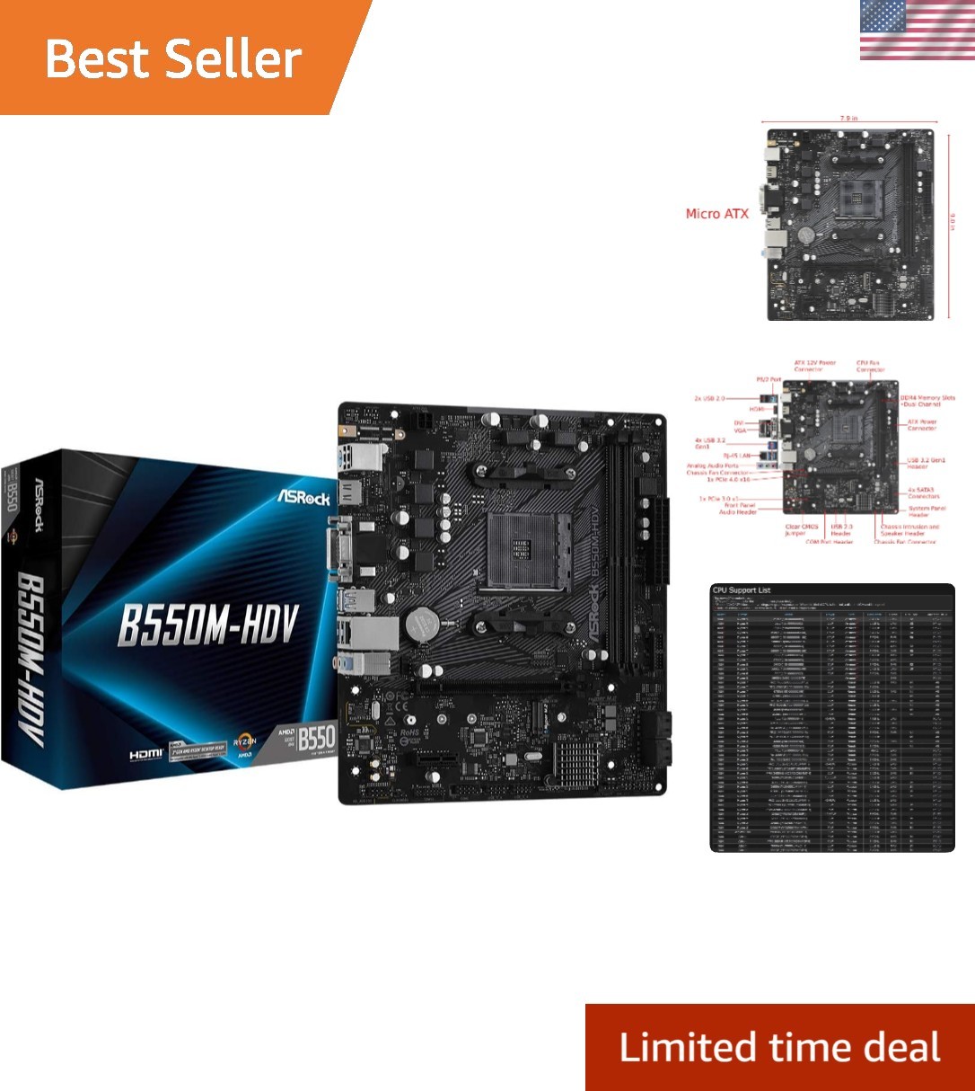 High-Speed B550M-HDV Micro-ATX Motherboard with PCIe 4.0 and 4733+ OC Support