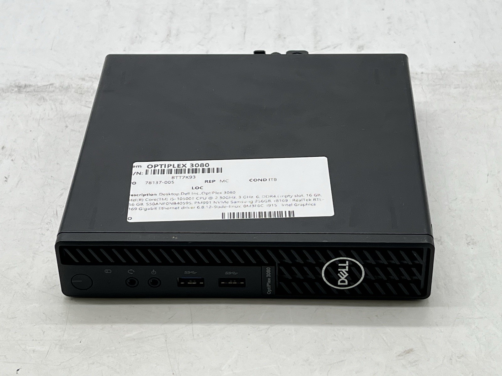 Dell OptiPlex 3080 MFF, i5-10500T, @2.30GHz, 16GB RAM, 256GB NVMe-No OS/AC