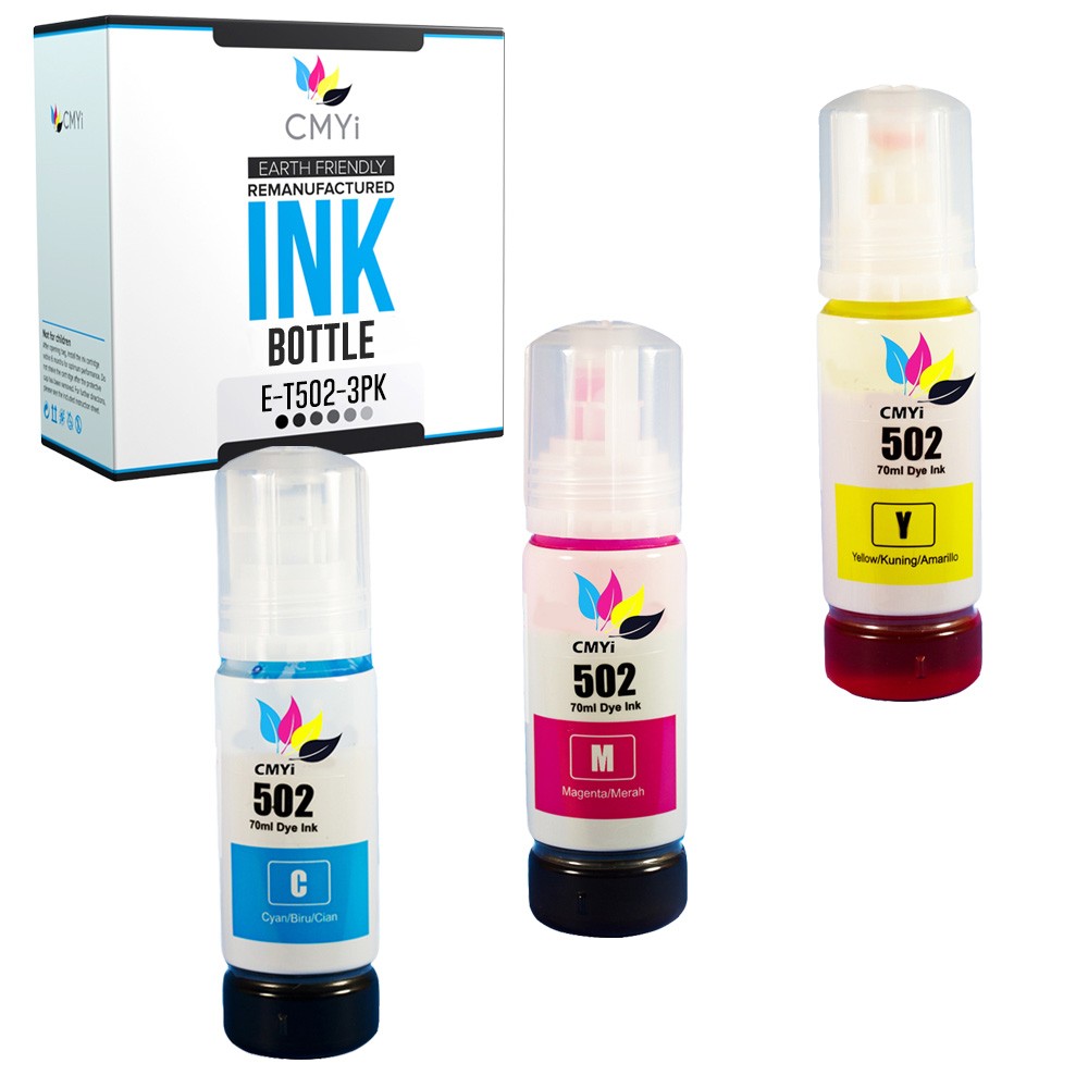 3-Pack CMYi Compatible 502 Color Ink Bottle for Epson Workforce ET-3750 ET-4750