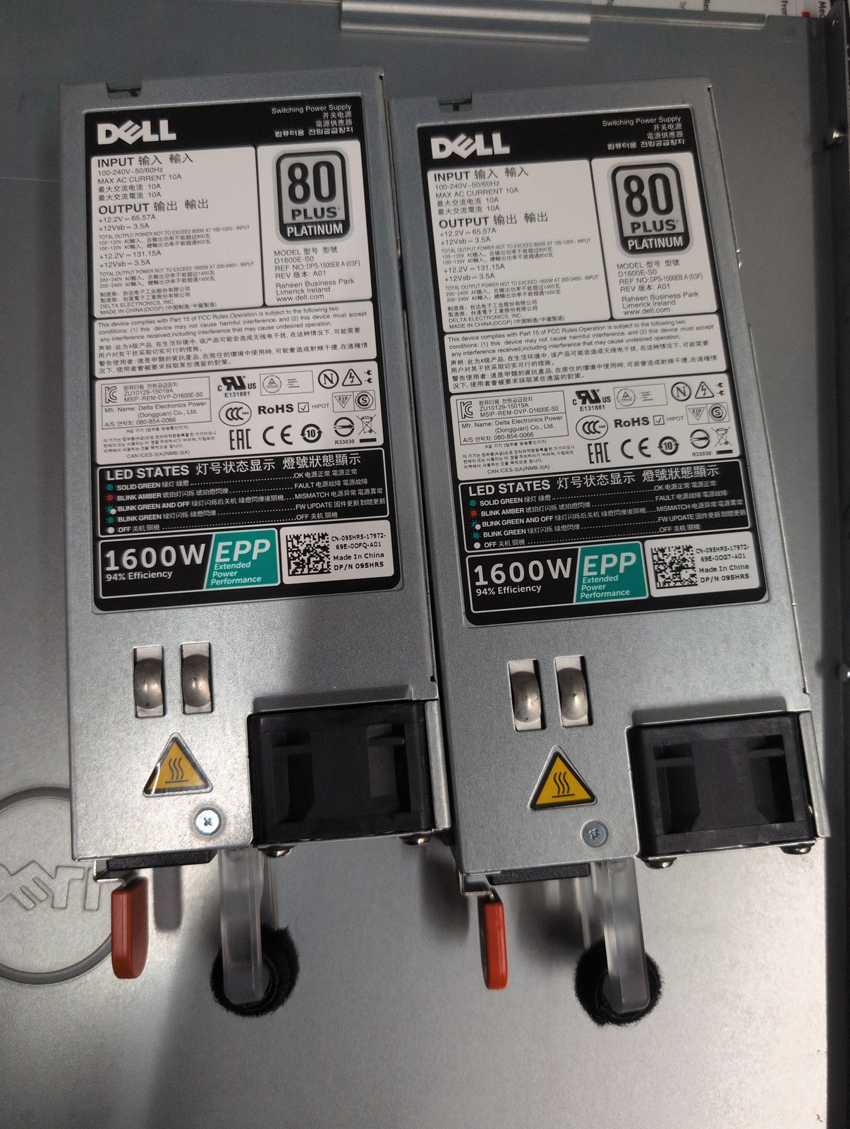 🎸 2x Dell 95HR5 D1600E-S0 1600W Power Supply PowerEdge 80 Plus For E32S