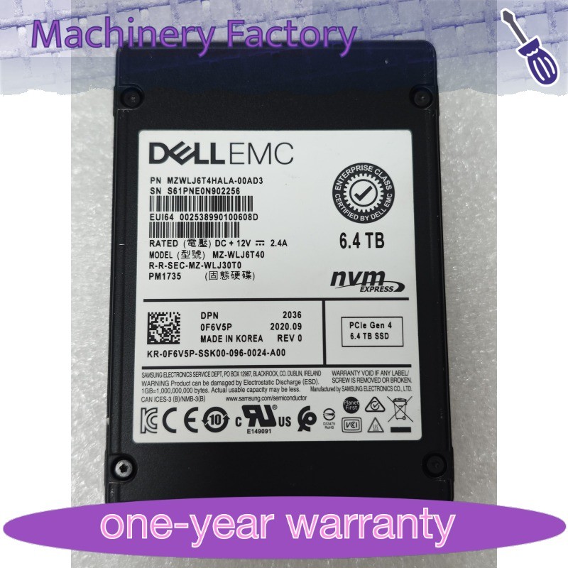 Samsung PM1735 6.4TB DELL SSD U.2 PCIe NVME Gen 4 MZ-WLJ6T40 MZWLJ6T4HALA-00AD3