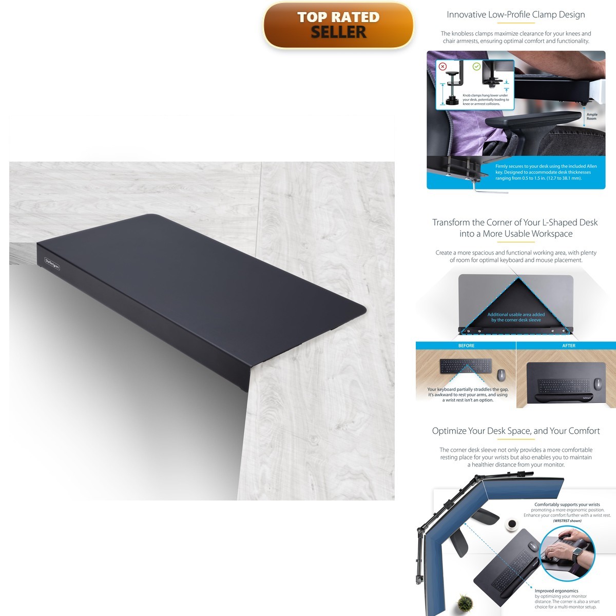 StarTech DSKCRNRSLV Clamp-On Steel Desk Corner Sleeve for L-Shaped/Corner
