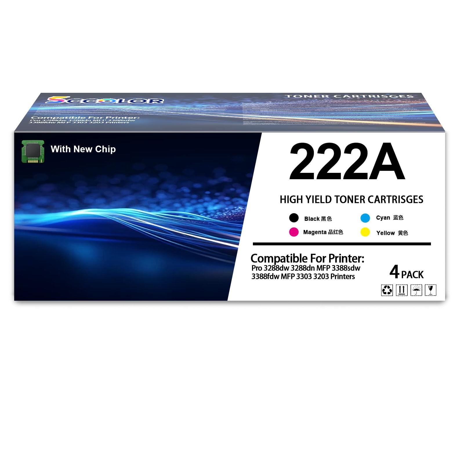 SCCOLOR 222A Toner Cartridge (with New Chip) High Capacity Compatible with 222A