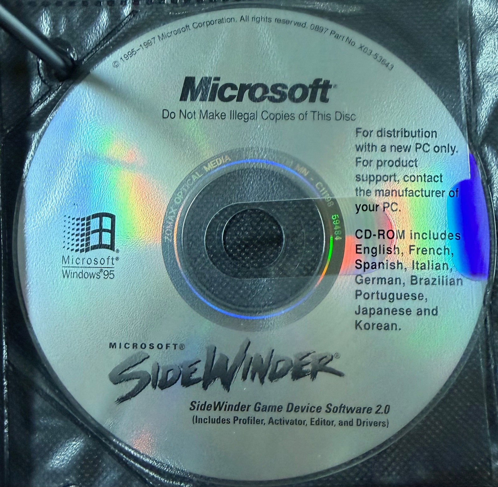Microsoft SideWinder Game Device Software 2.0 Windows 95 OEM CD-ROM Disc