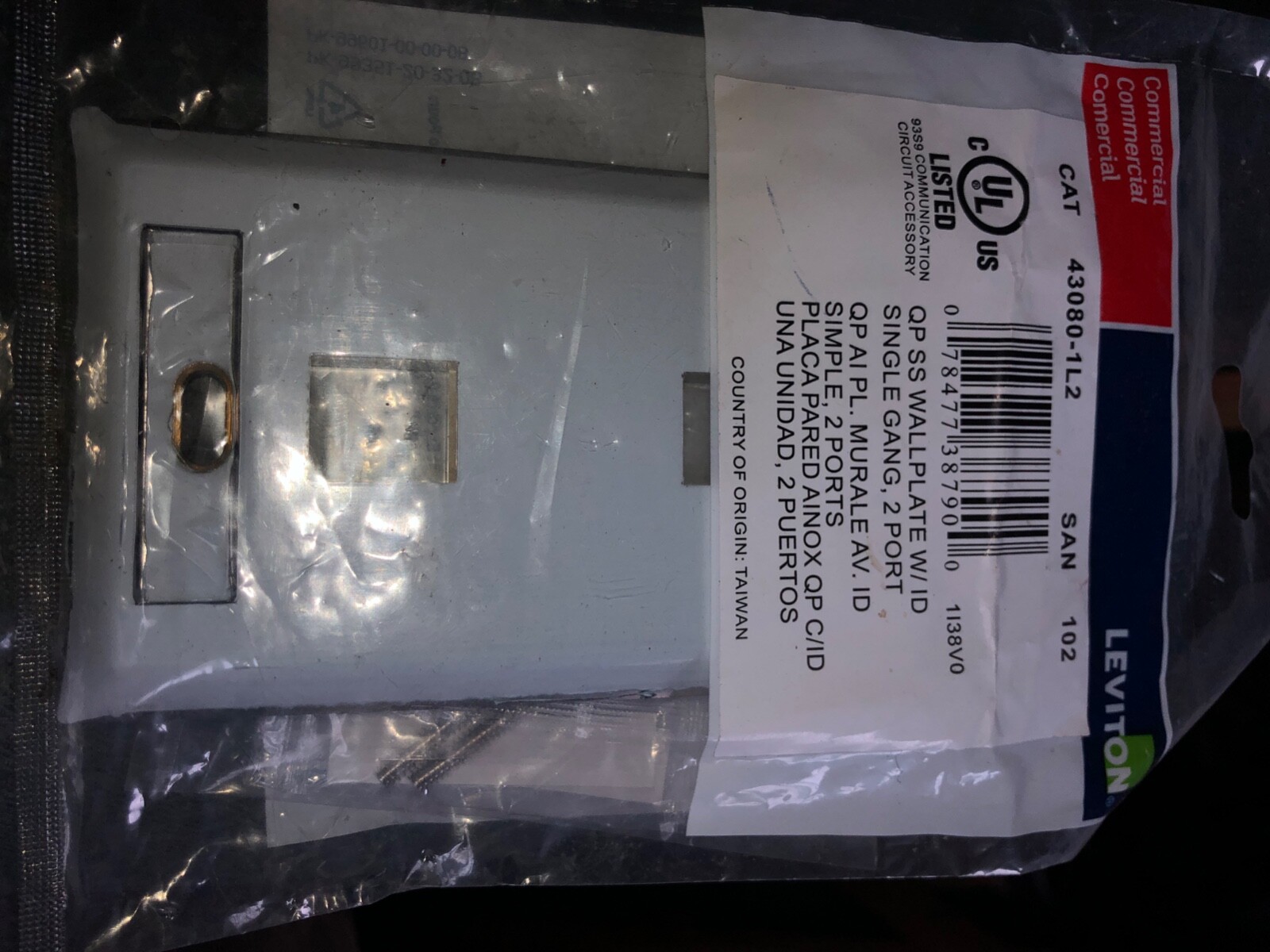 Leviton single gang 2 port keystone stainless steel wall plate 43080-1l2