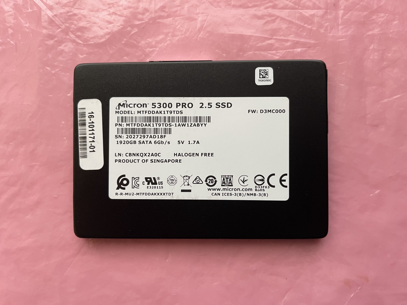 Micron 5300 Pro Enterprise SSD 1.92tb MTFDDAK1T9TDS,100% Health.